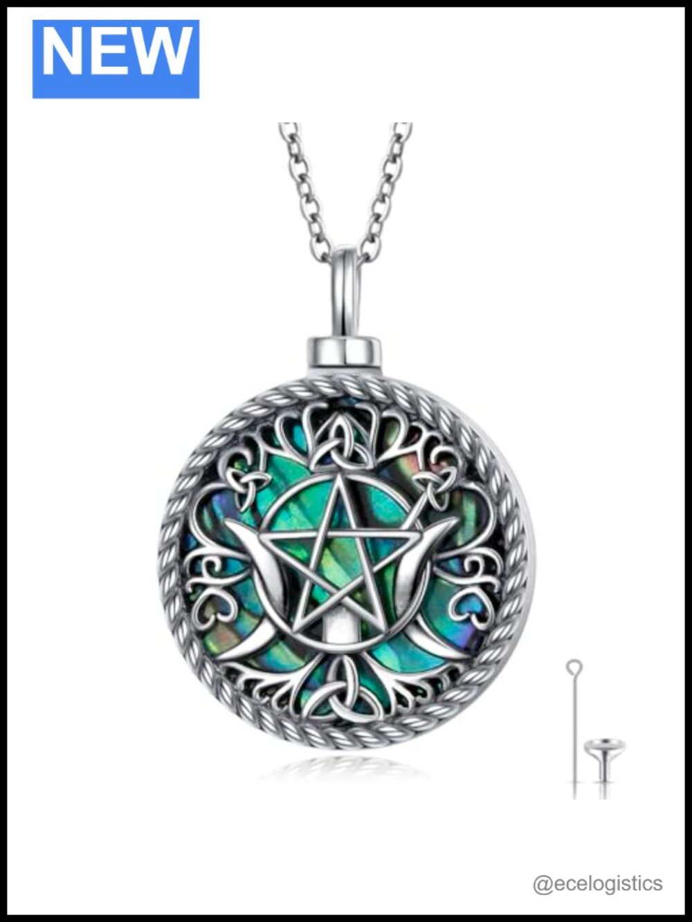 925 Sterling Silver Memorial Urn Necklace for Ashes Triple Moon Tree of Life